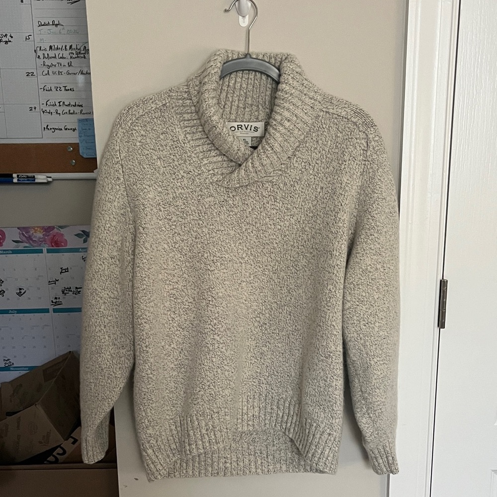XL, Orvis Heathered Wool/ Cotton Blend Shawl Collar Sweater